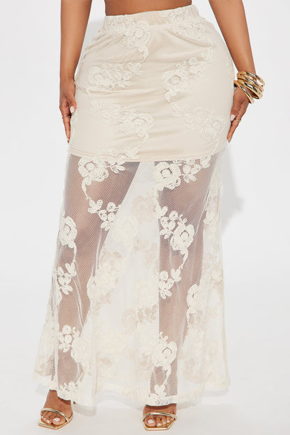 Vacation Vibes Embroidered Crochet Maxi Skirt - Natural