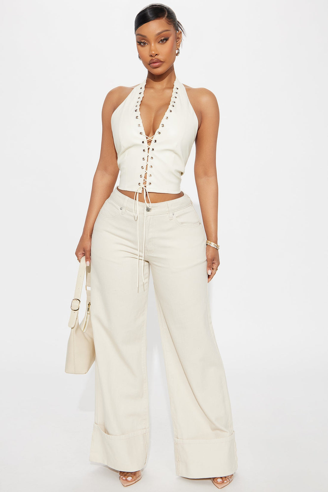 Up To No Good Lace Up Top - Cream