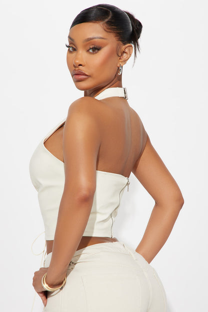 Up To No Good Lace Up Top - Cream