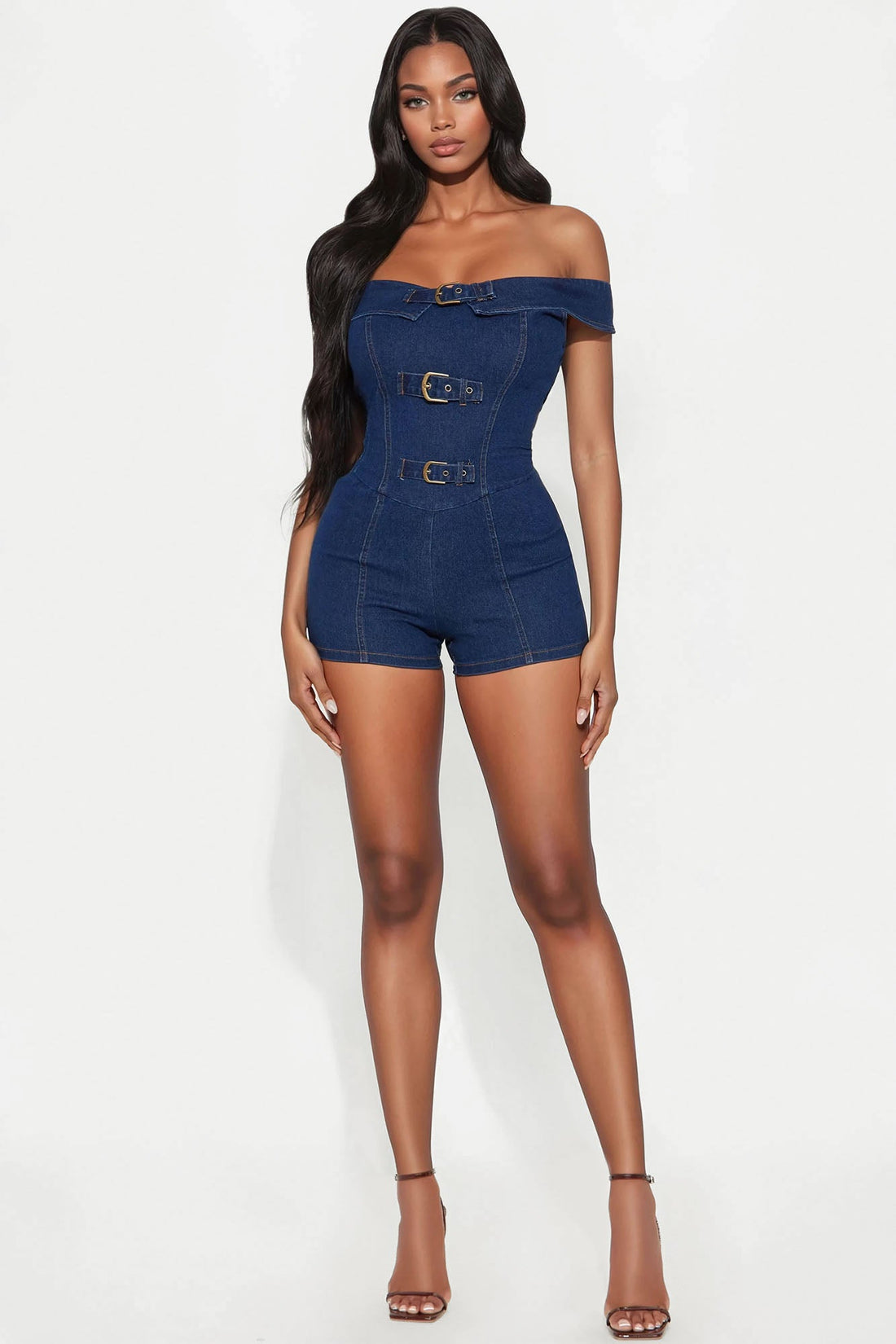 Leigh Buckle Denim Romper - Dark Wash
