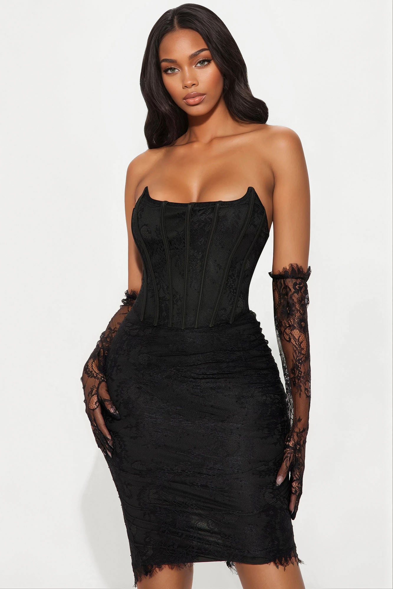 Always Sweet Corset Midi Dress Set - Black