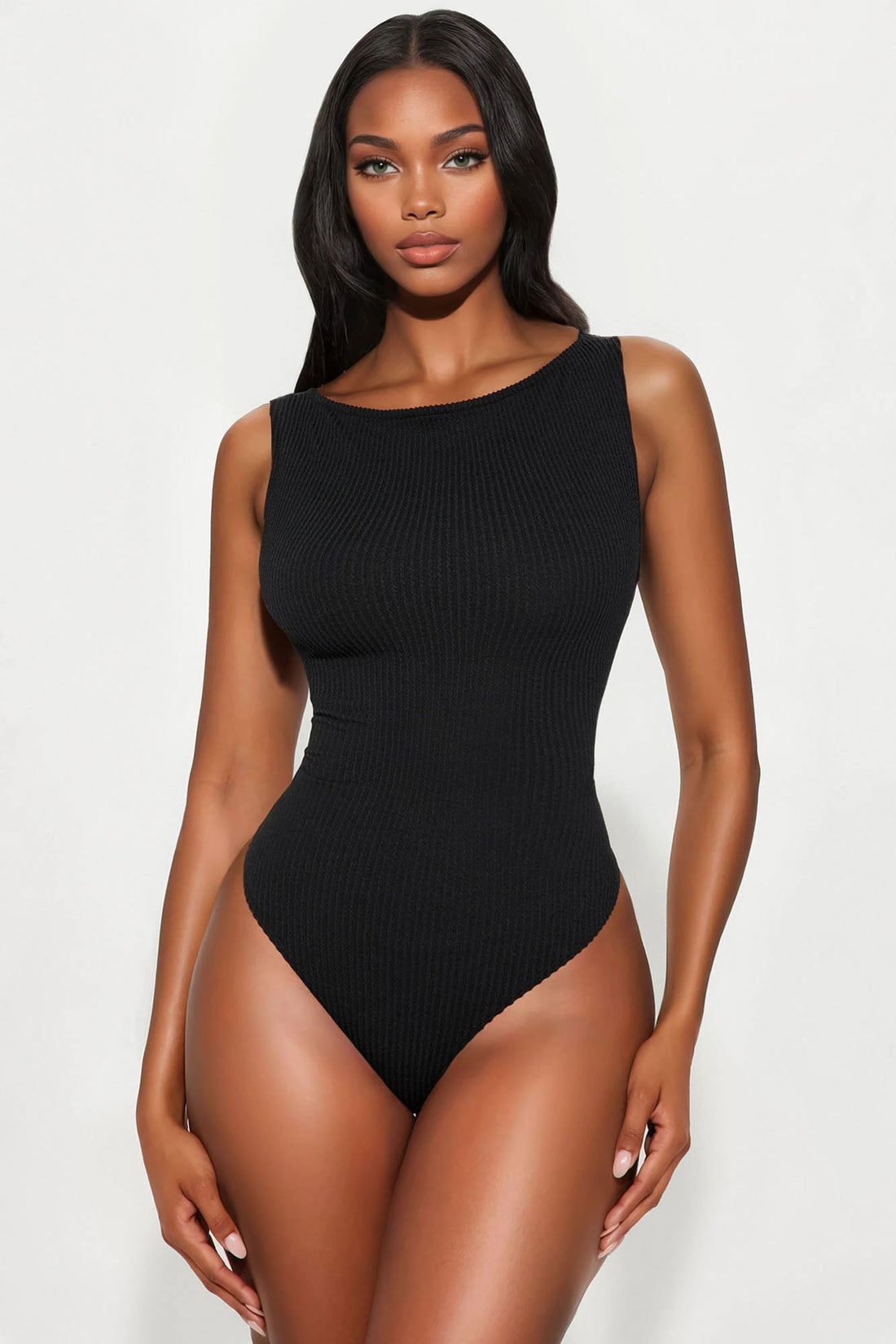 Tessa Ribbed High Neck Bodysuit - Black