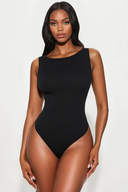 Tessa Ribbed High Neck Bodysuit - Black