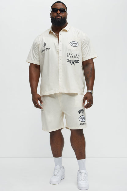 Racing Club Short Sleeve Button Up Shirt - Cream