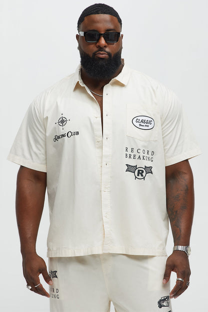 Racing Club Short Sleeve Button Up Shirt - Cream