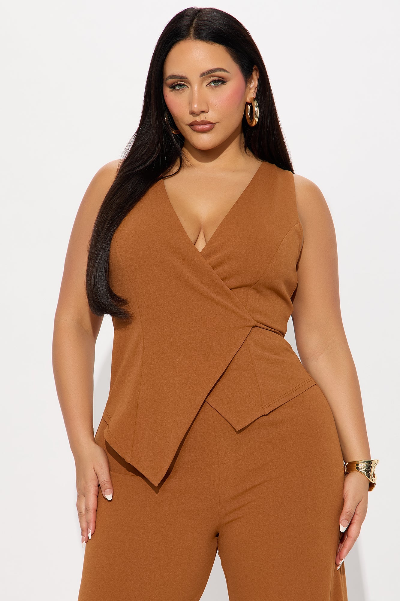 Career Catcher Crepe Jumpsuit - Cognac