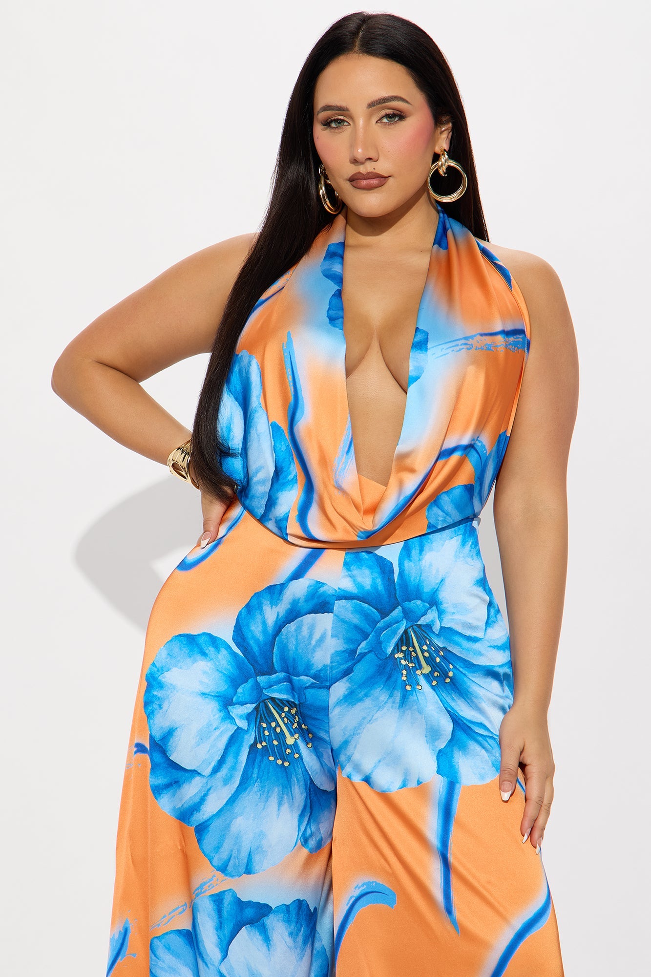 Sun And Sips Satin Jumpsuit - Orange/combo