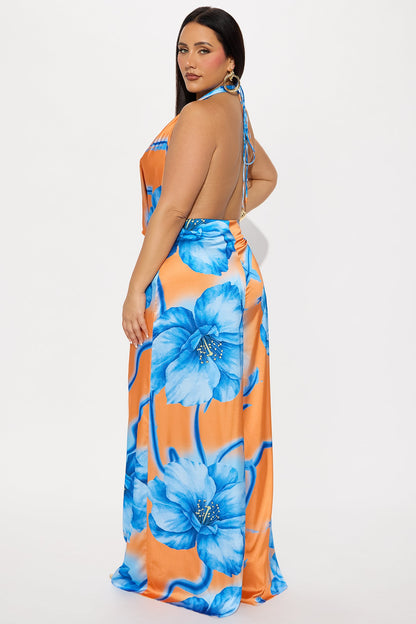 Sun And Sips Satin Jumpsuit - Orange/combo