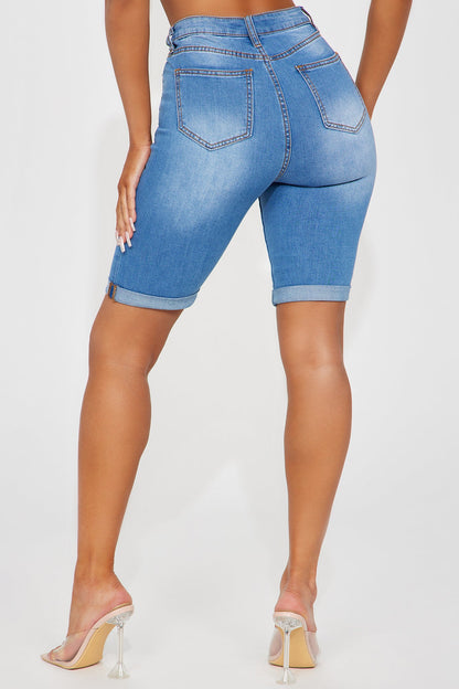 Acting Nice Stretch Denim Bermuda Shorts - Medium Wash