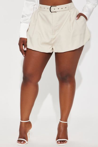 Downtown Meetings Belted Bubble Short - Taupe