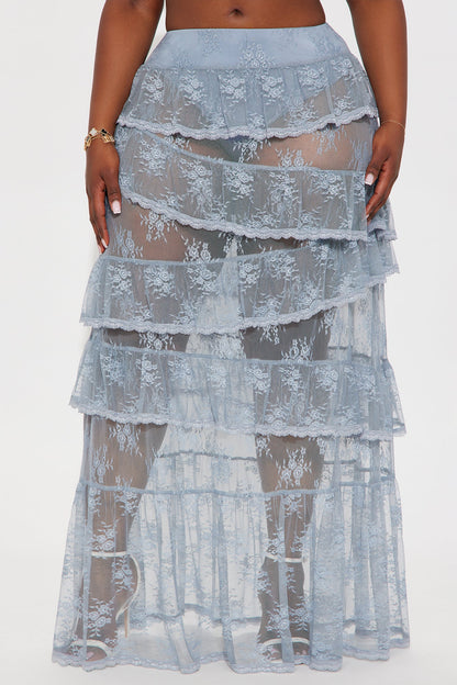 Daydreamer Sheer Lace Tiered Maxi Skirt - Light Blue