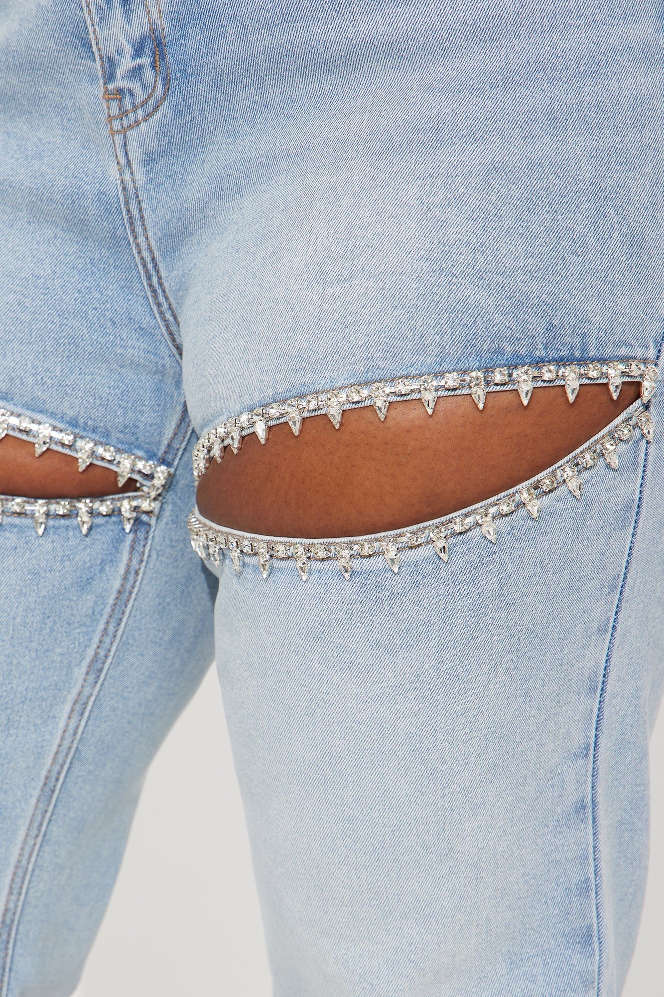 You Belong With Me Stretch Embellished Straight Leg Jeans - Light Wash