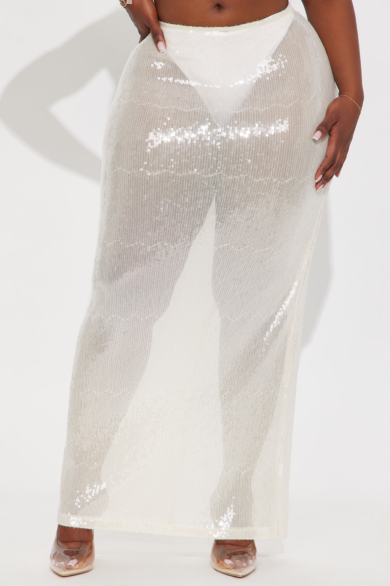 Delilah Sheer Sequin Maxi Skirt - Ivory