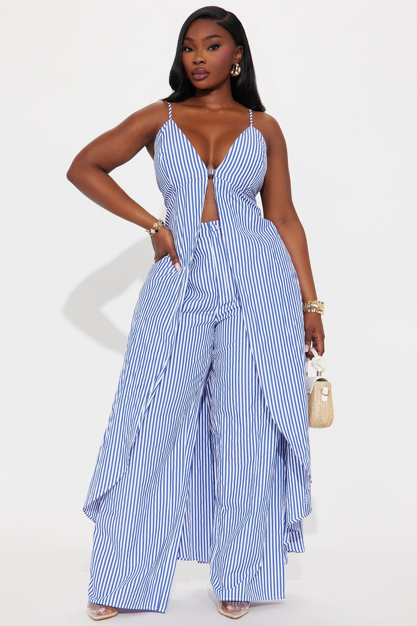 Beachside Glam Striped Poplin Pant Set - Blue/combo