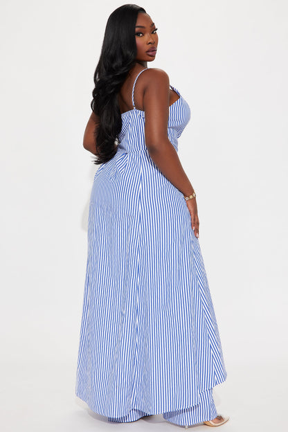 Beachside Glam Striped Poplin Pant Set - Blue/combo