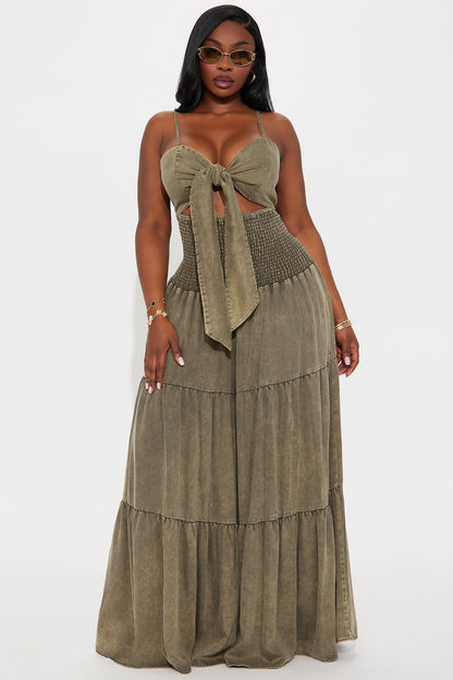 Free Spirit Washed Chambray Jumpsuit - Olive