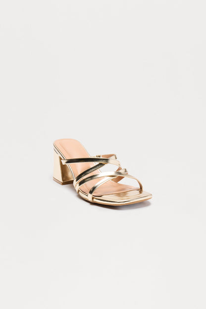 Queena Faux Leather Mules - Gold