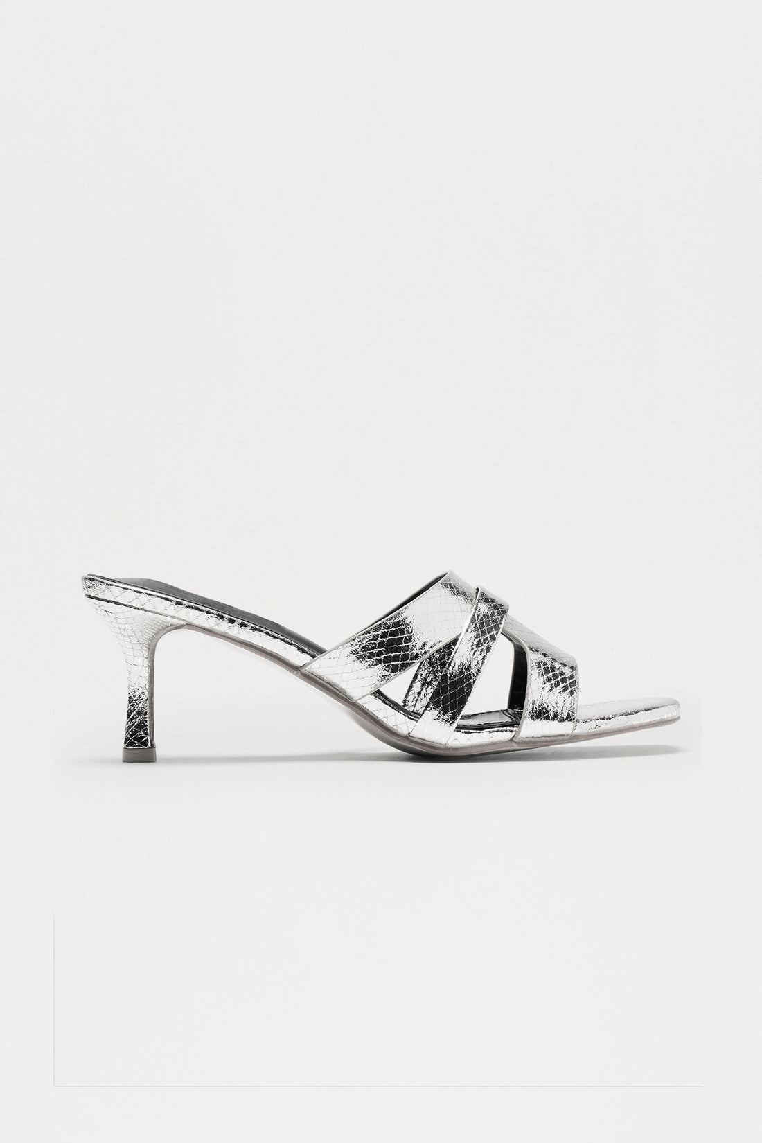 Soma Snake Skin Print Mules - Silver