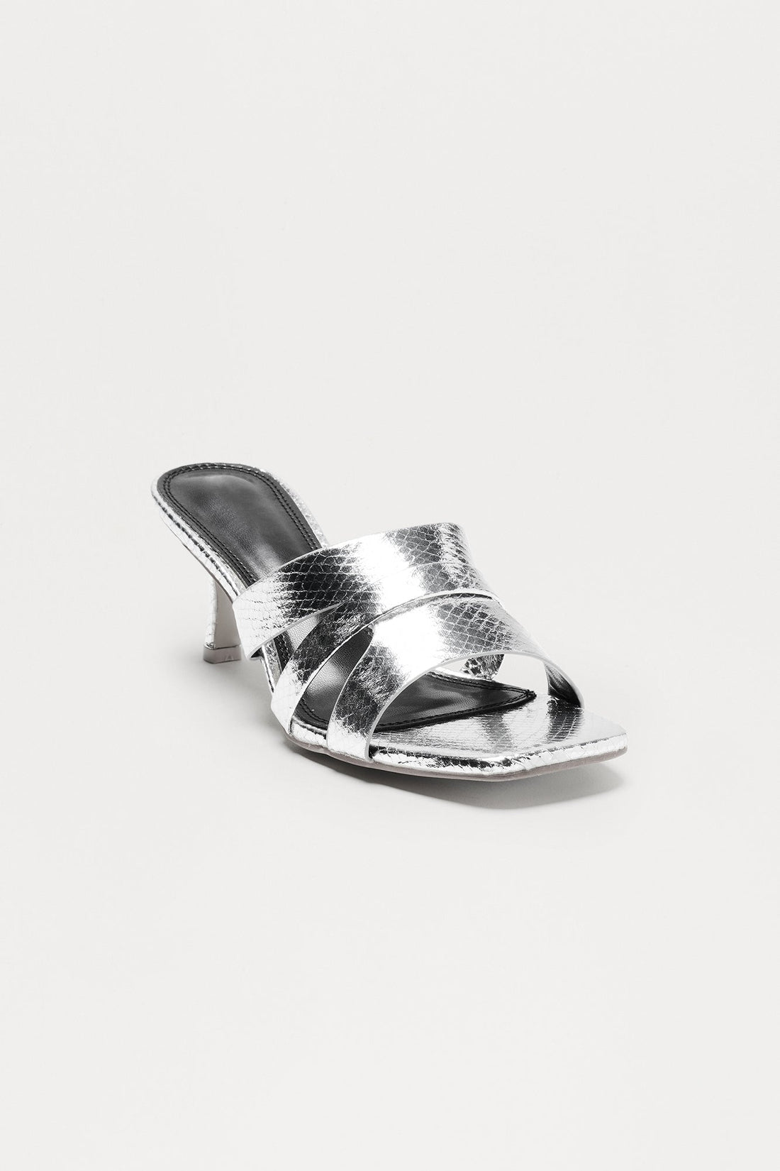 Soma Snake Skin Print Mules - Silver
