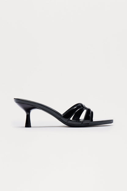 Sachi Faux Patent Mules - Black