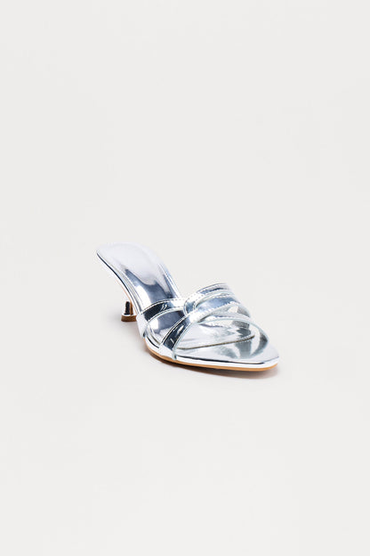 Sachi Faux Patent Mules - Silver