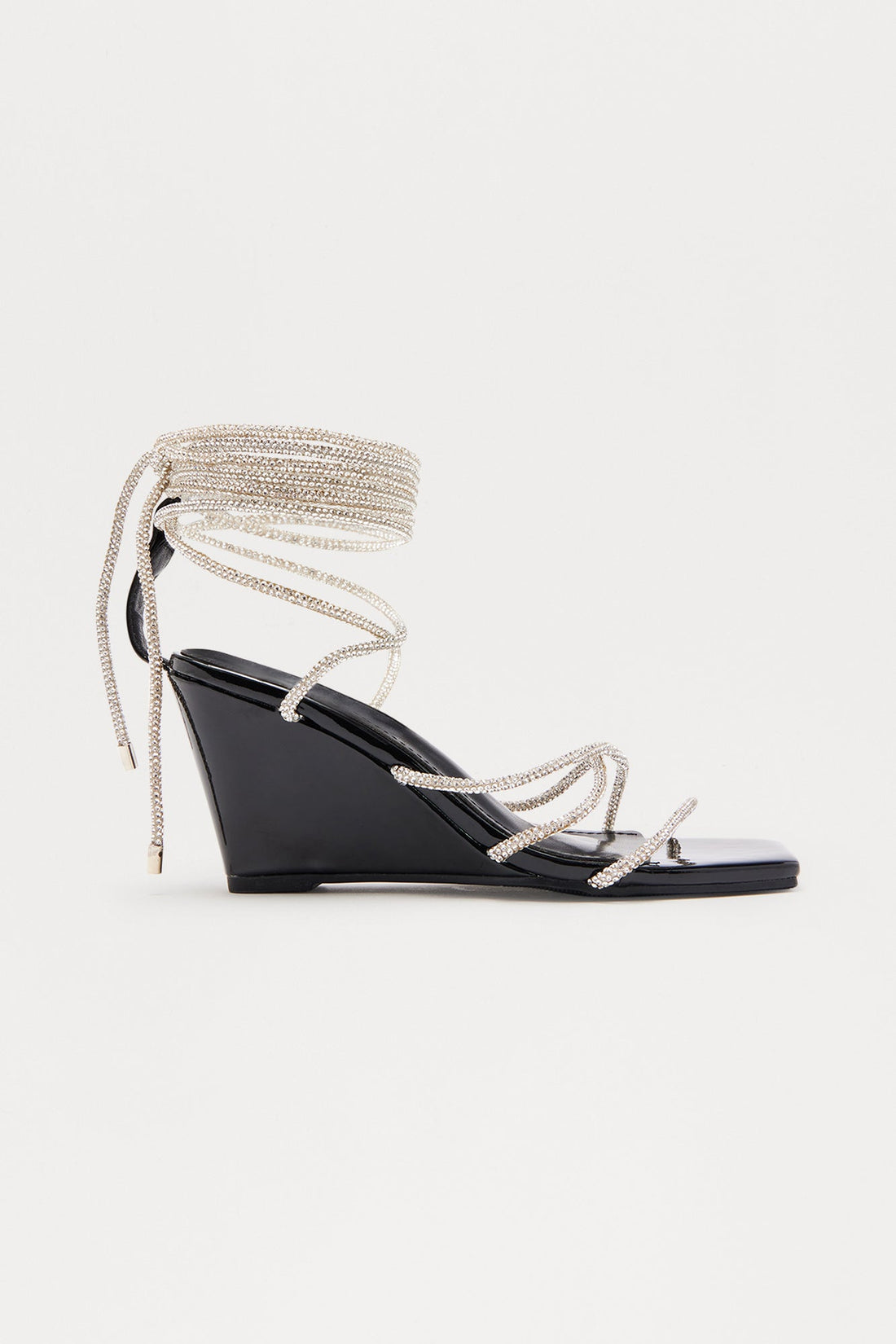 Twila Rhinestone Wrap Up Wedges - Black