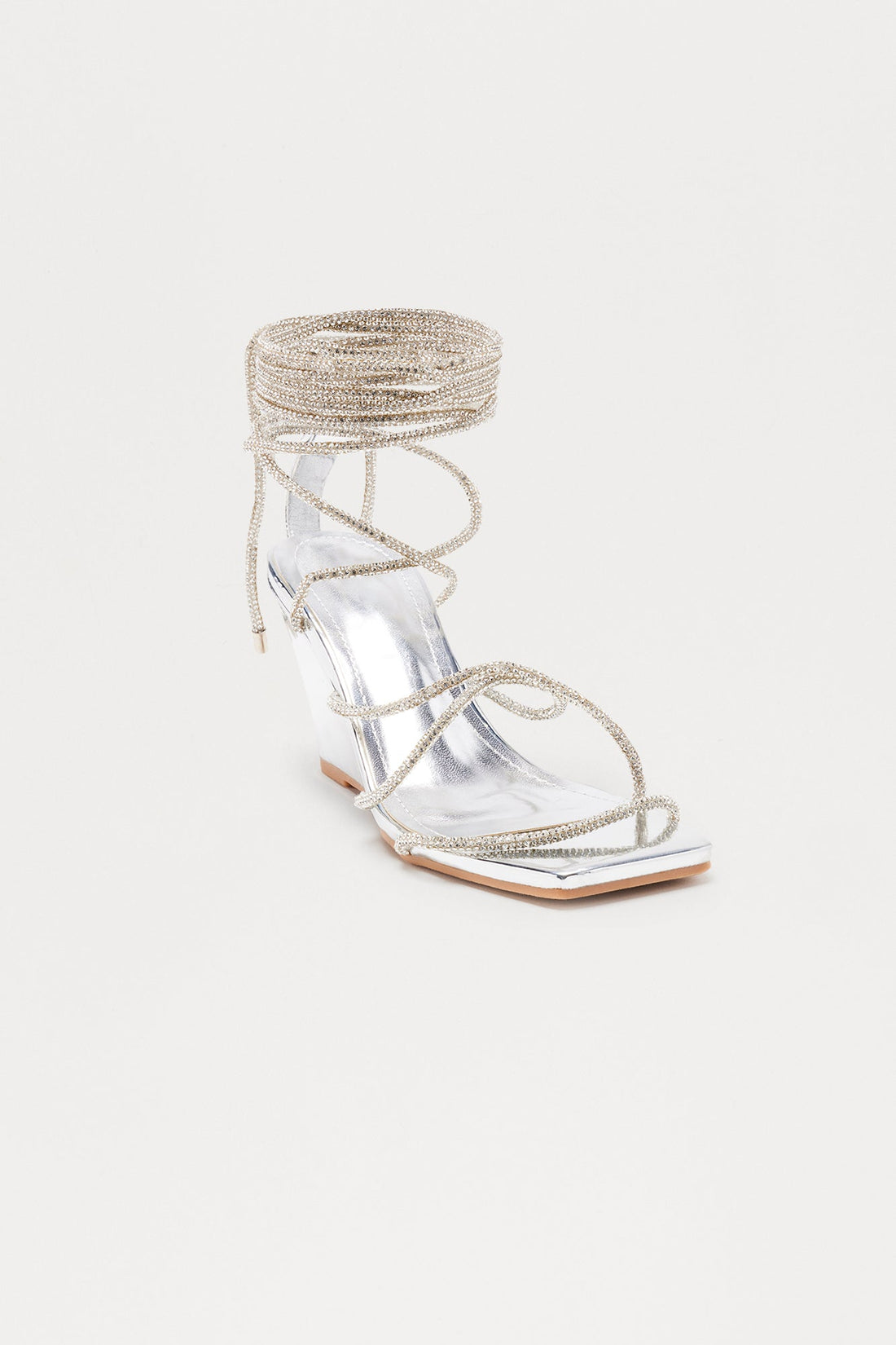 Twila Rhinestone Wrap Up Wedges - Silver