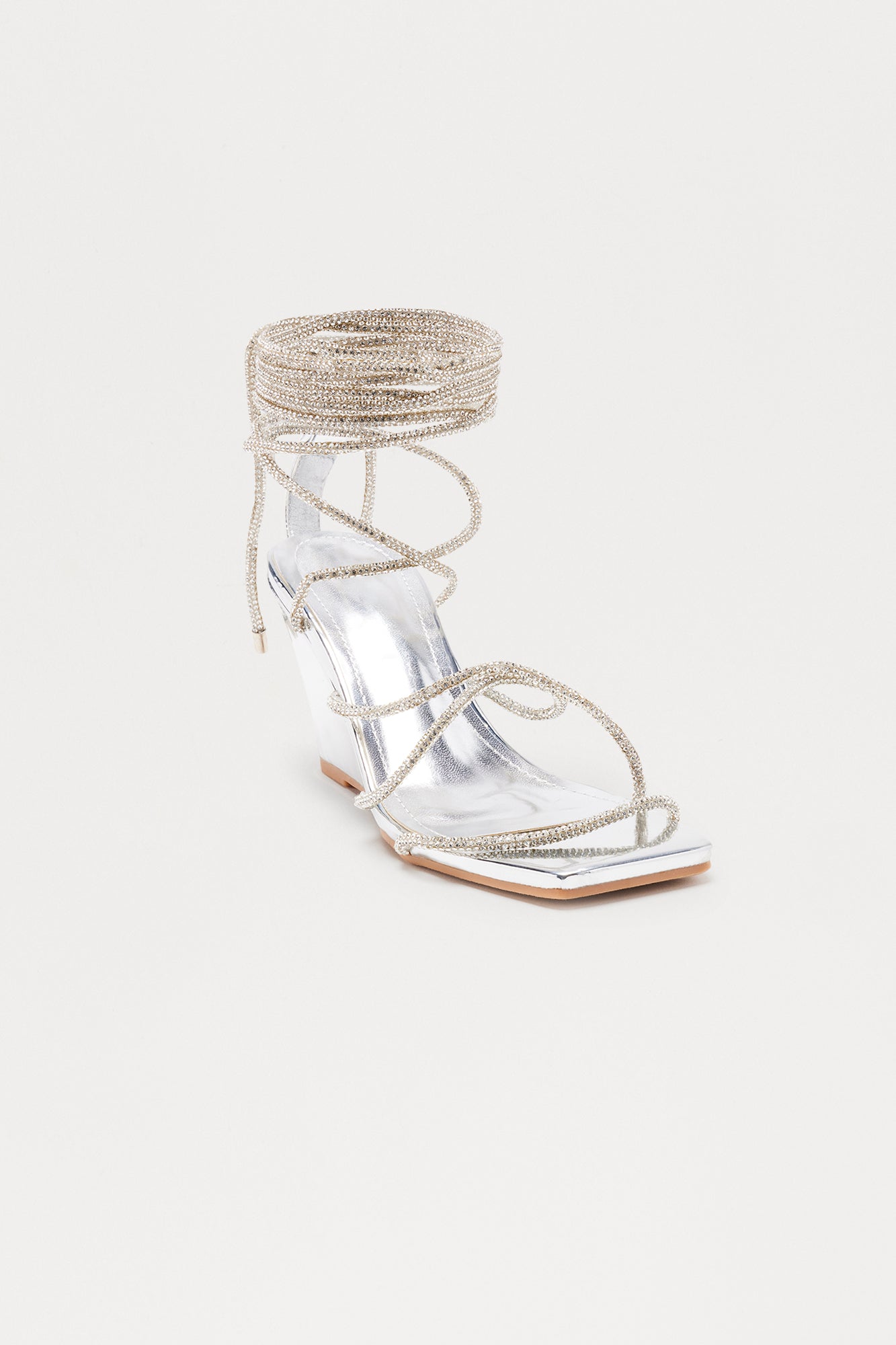 Twila Rhinestone Wrap Up Wedges - Silver