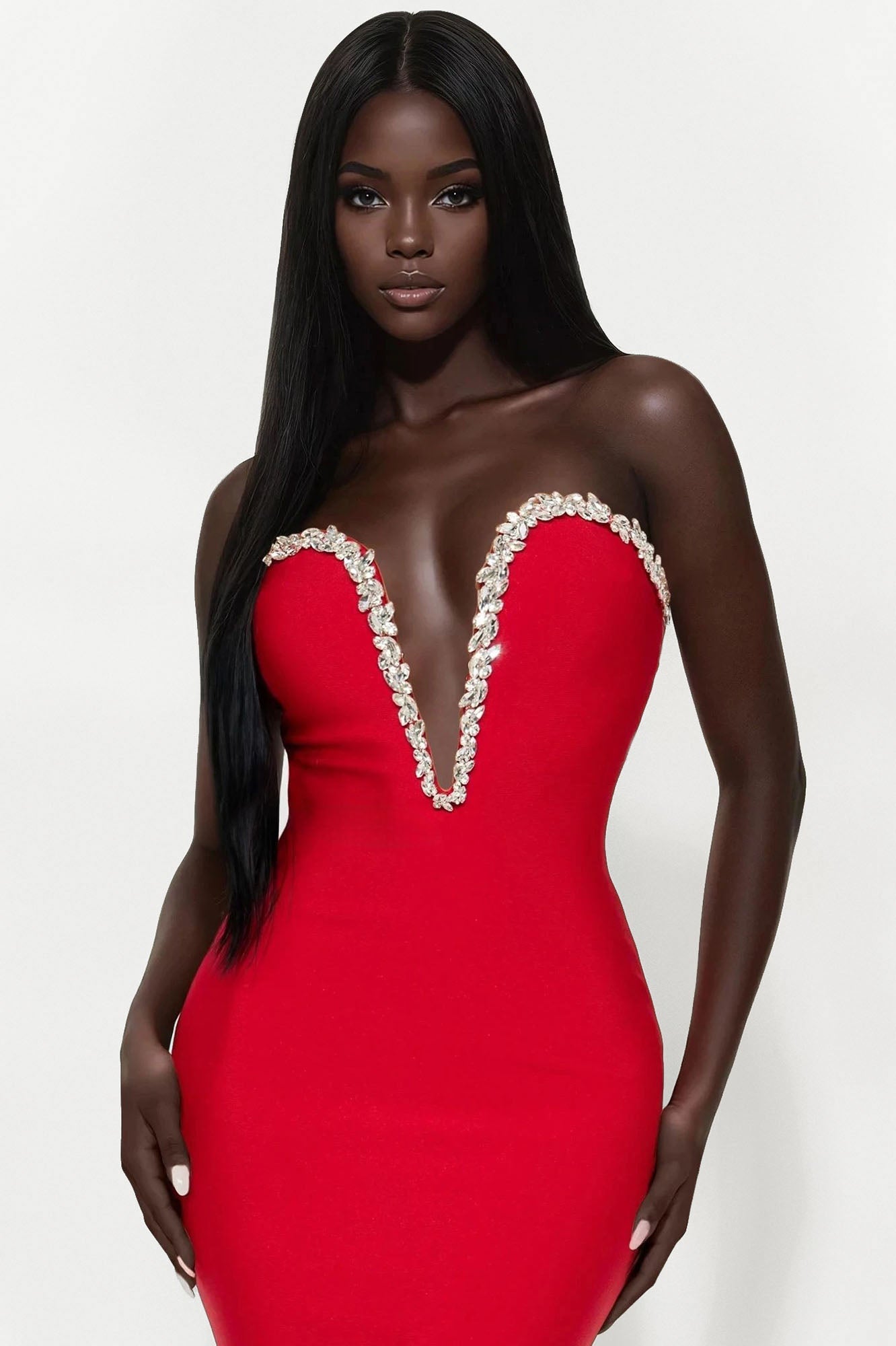 Sweetest Heart Embellished Midi Dress - Red