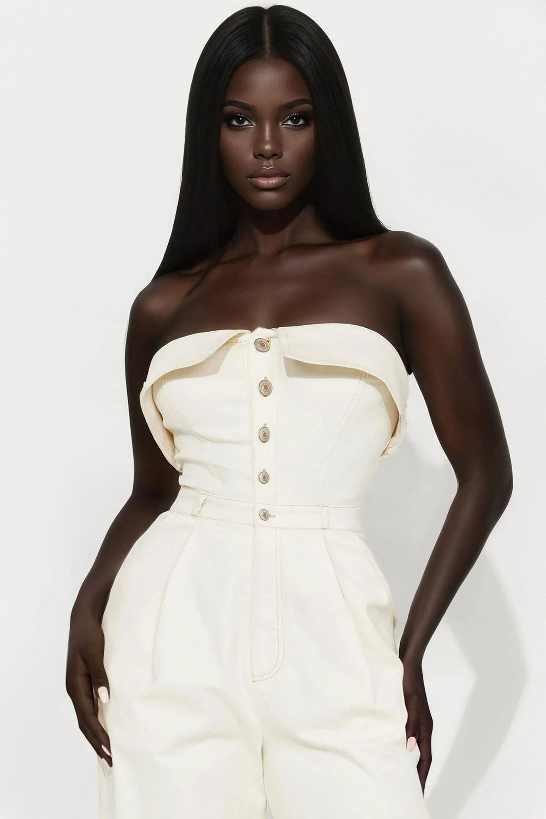 Belinda Button Up Jumpsuit - Cream