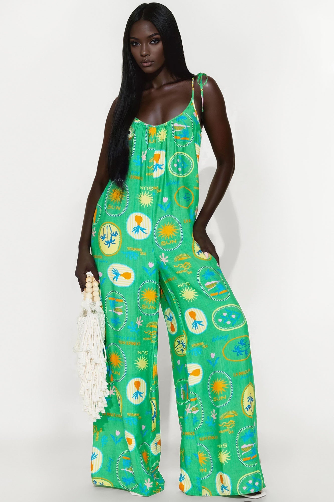 Lila Super Wide Leg Jumpsuit - Green/combo