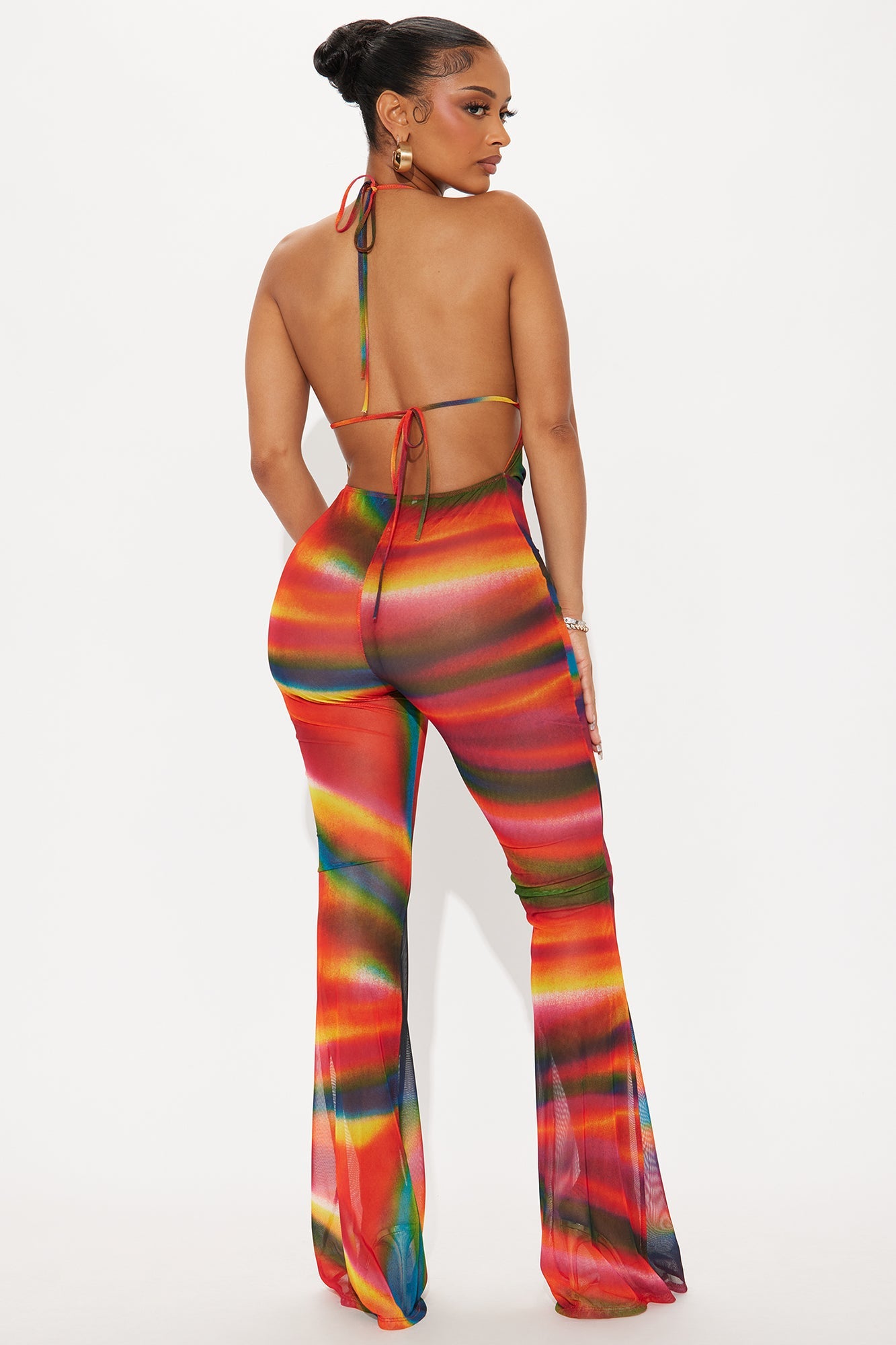 All Yours Mesh Halter Jumpsuit - Multi Color