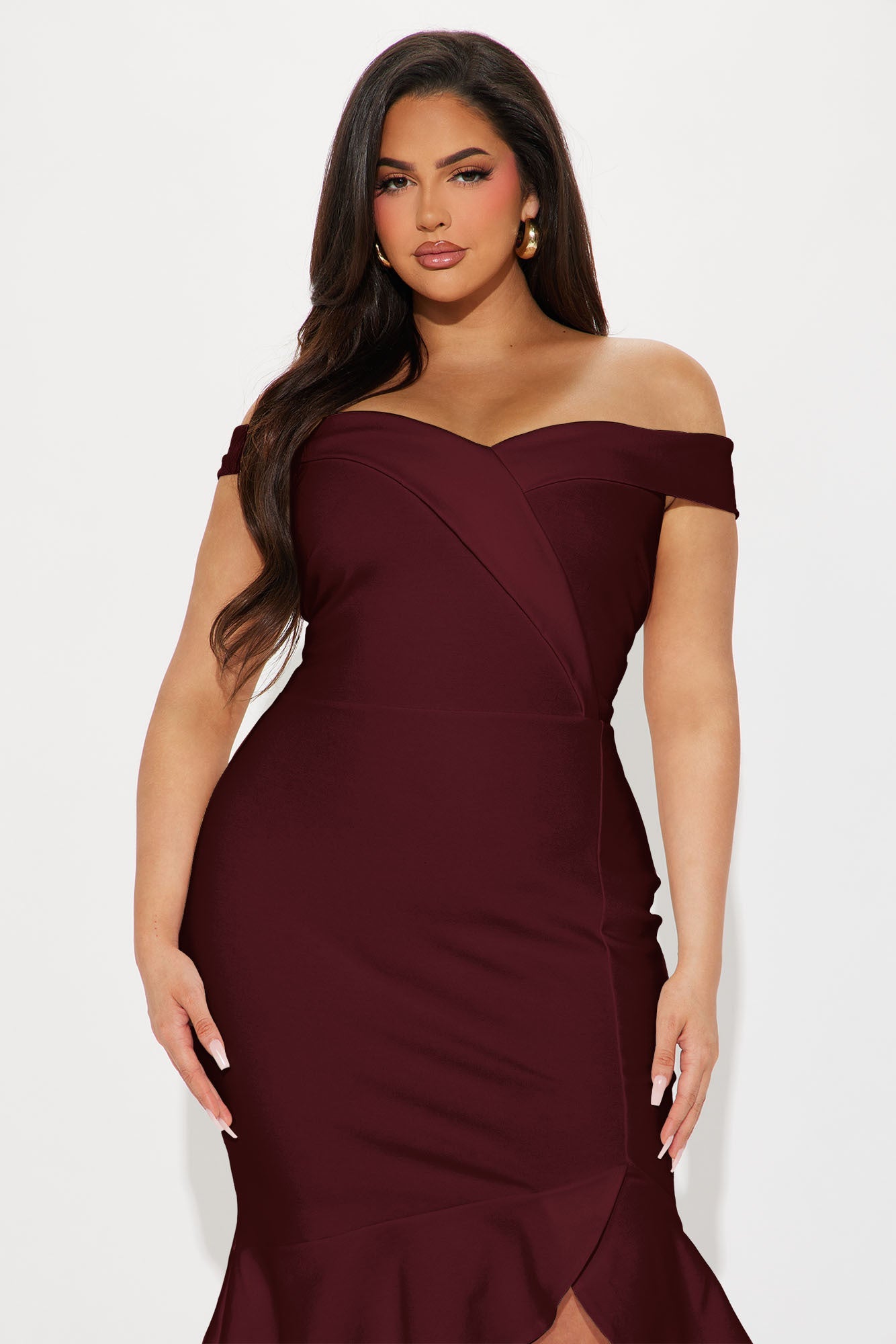 Eloise Off Shoulder Body Sculpting Midi Dress - Wine