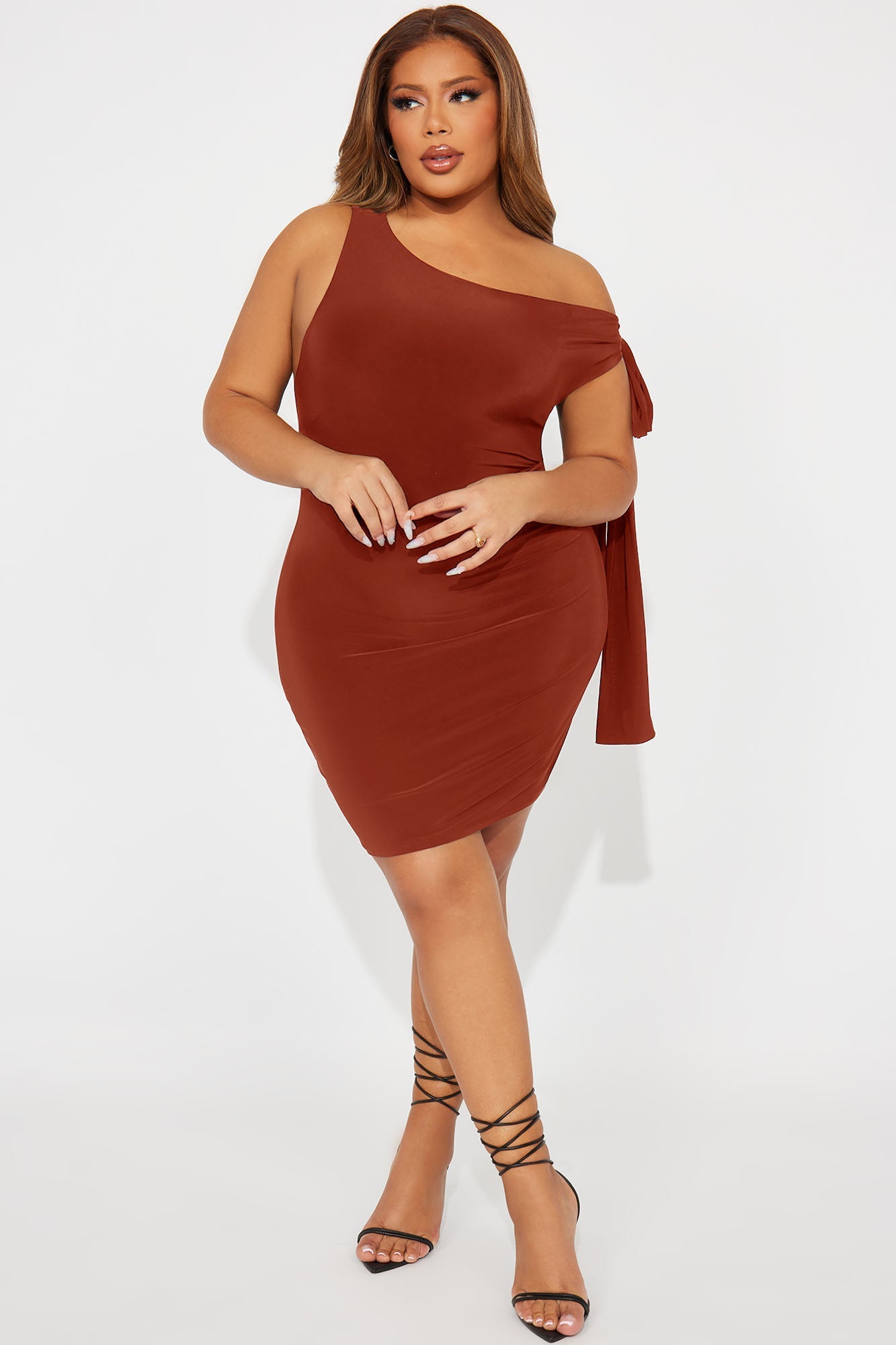 Olympia One Shoulder Mini Dress - Rust