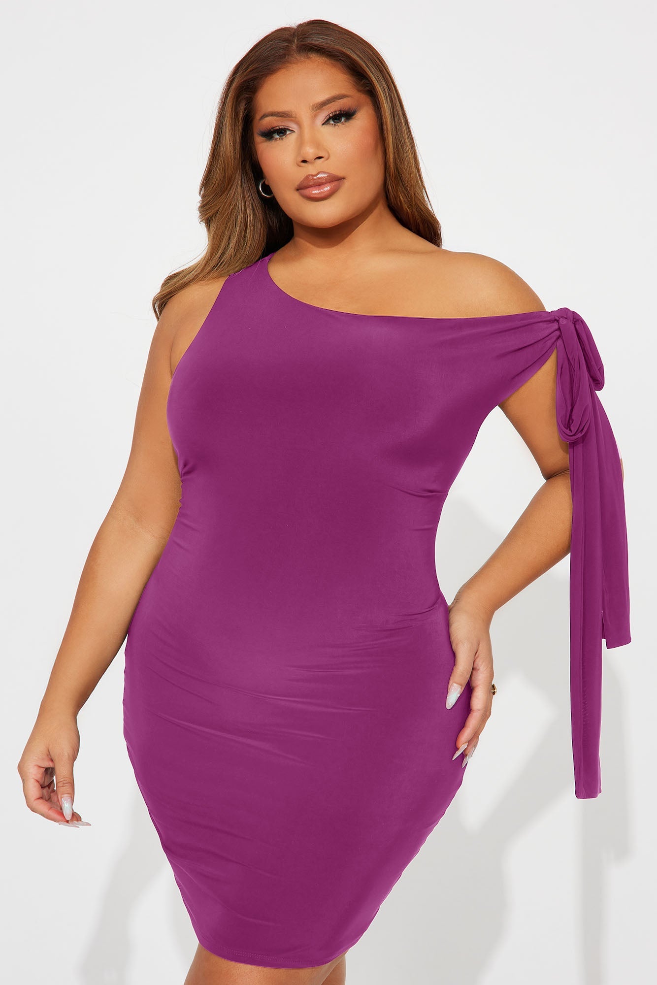 Olympia One Shoulder Mini Dress - Magenta