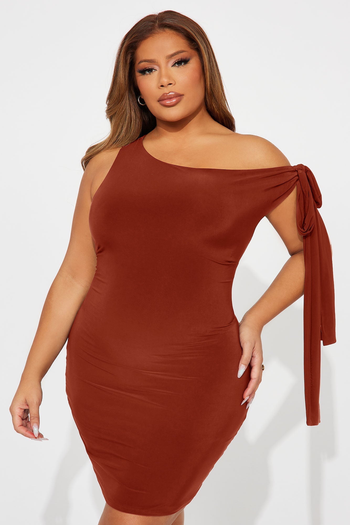 Olympia One Shoulder Mini Dress - Rust