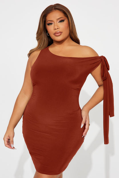 Olympia One Shoulder Mini Dress - Rust