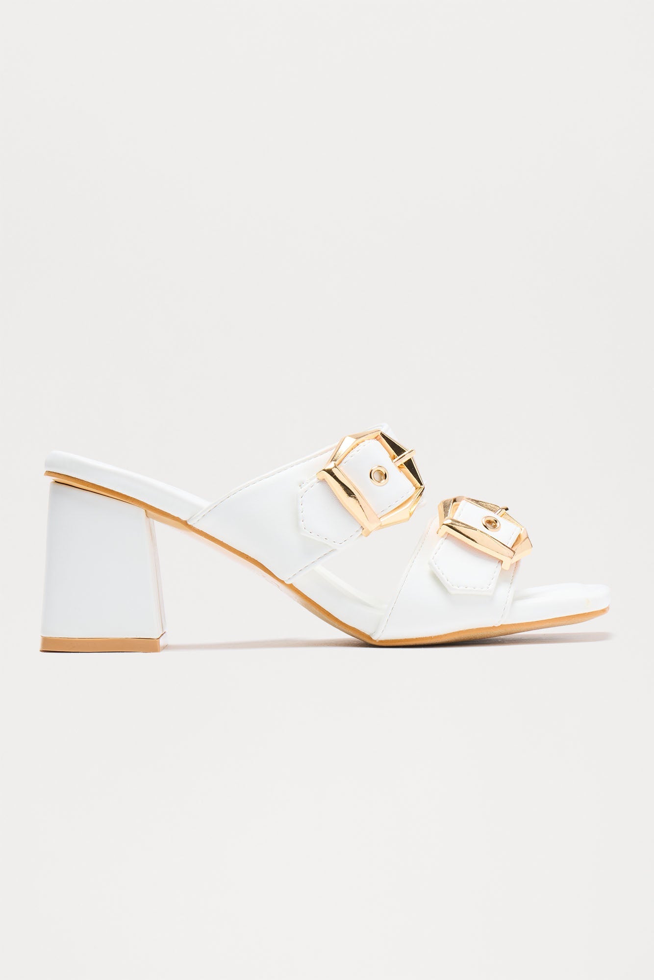 Avani Buckle Mules - White