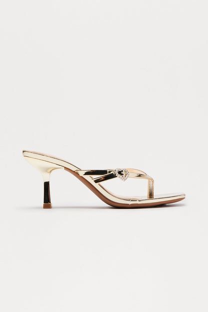 Merissa Heart Embellished Thong Mules - Gold