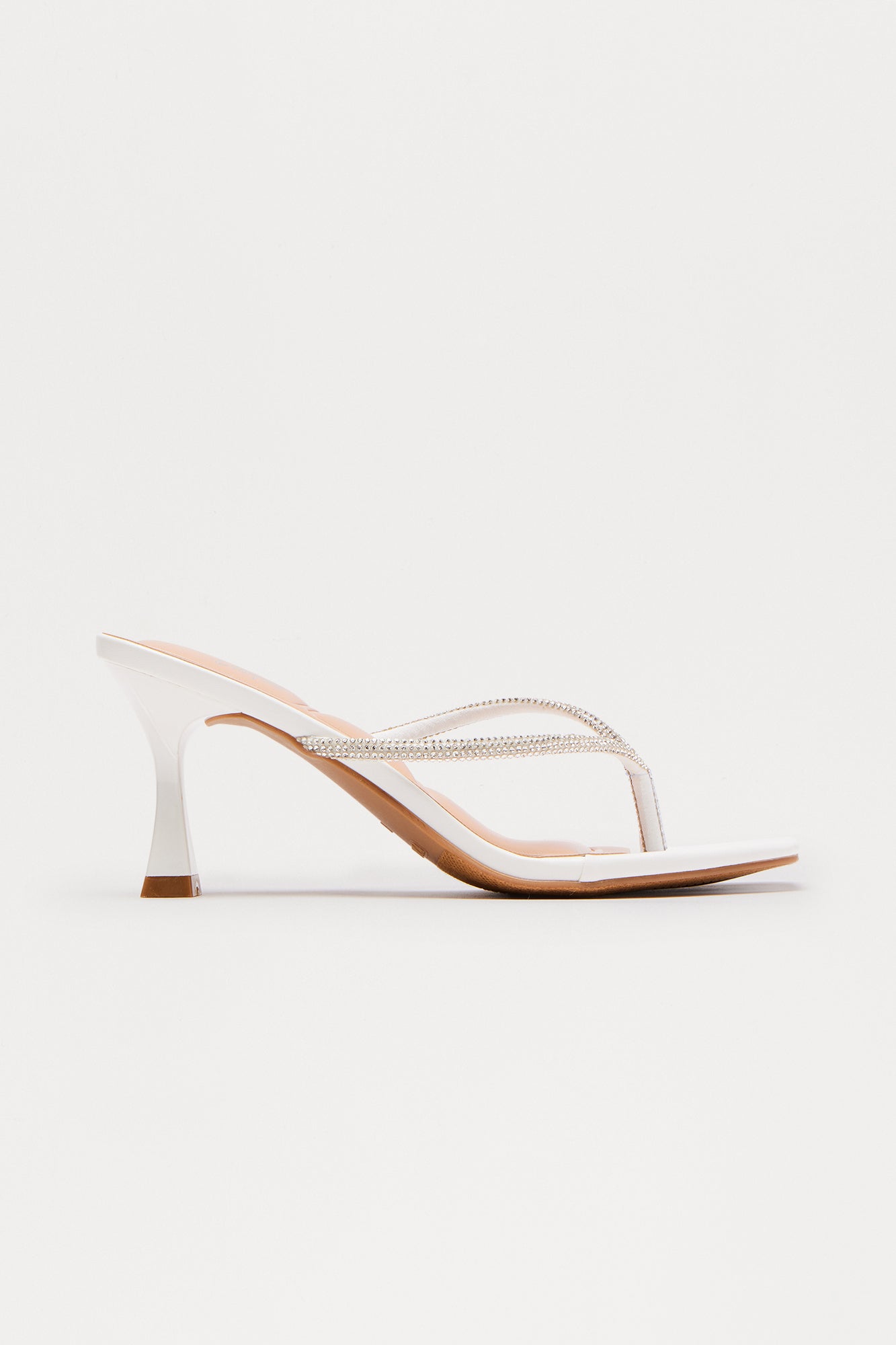 Lucas Rhinestone Thong Mules - White