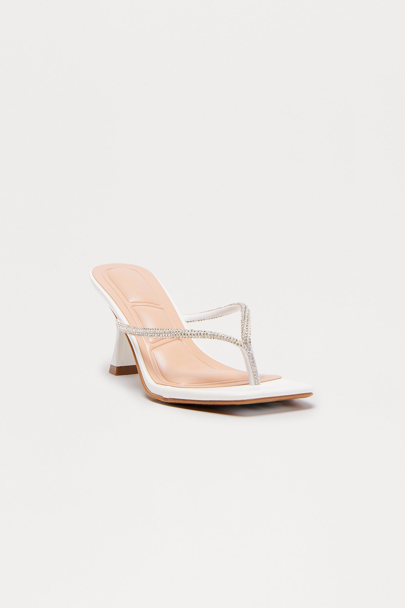 Lucas Rhinestone Thong Mules - White