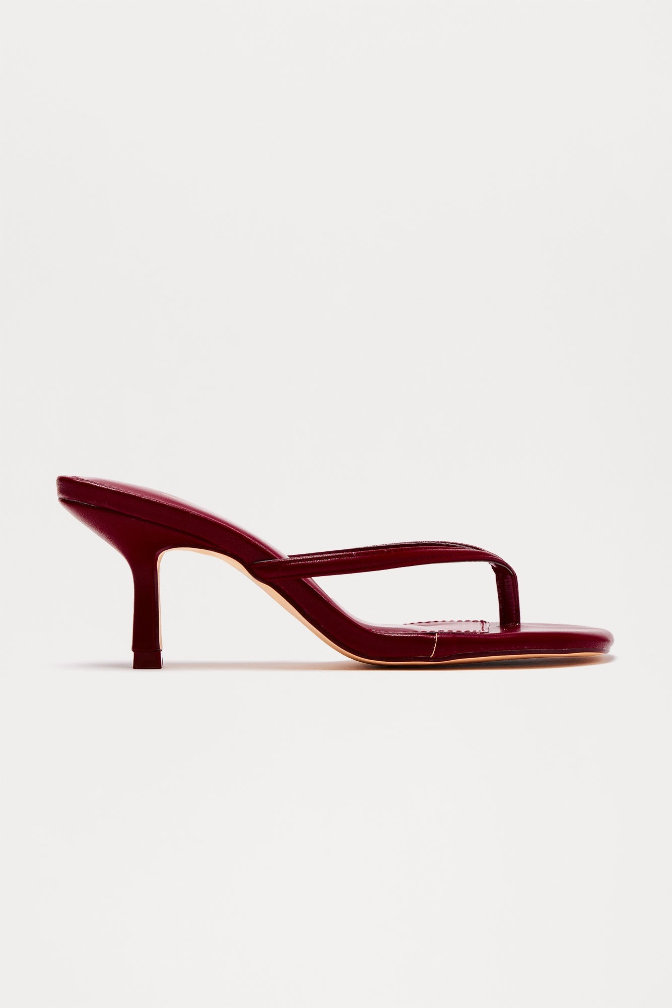 Yasmin Faux Leather Thong Heel Mules - Wine