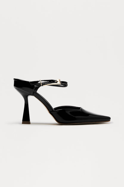 Vonda Buckle Faux Patent Pumps - Black