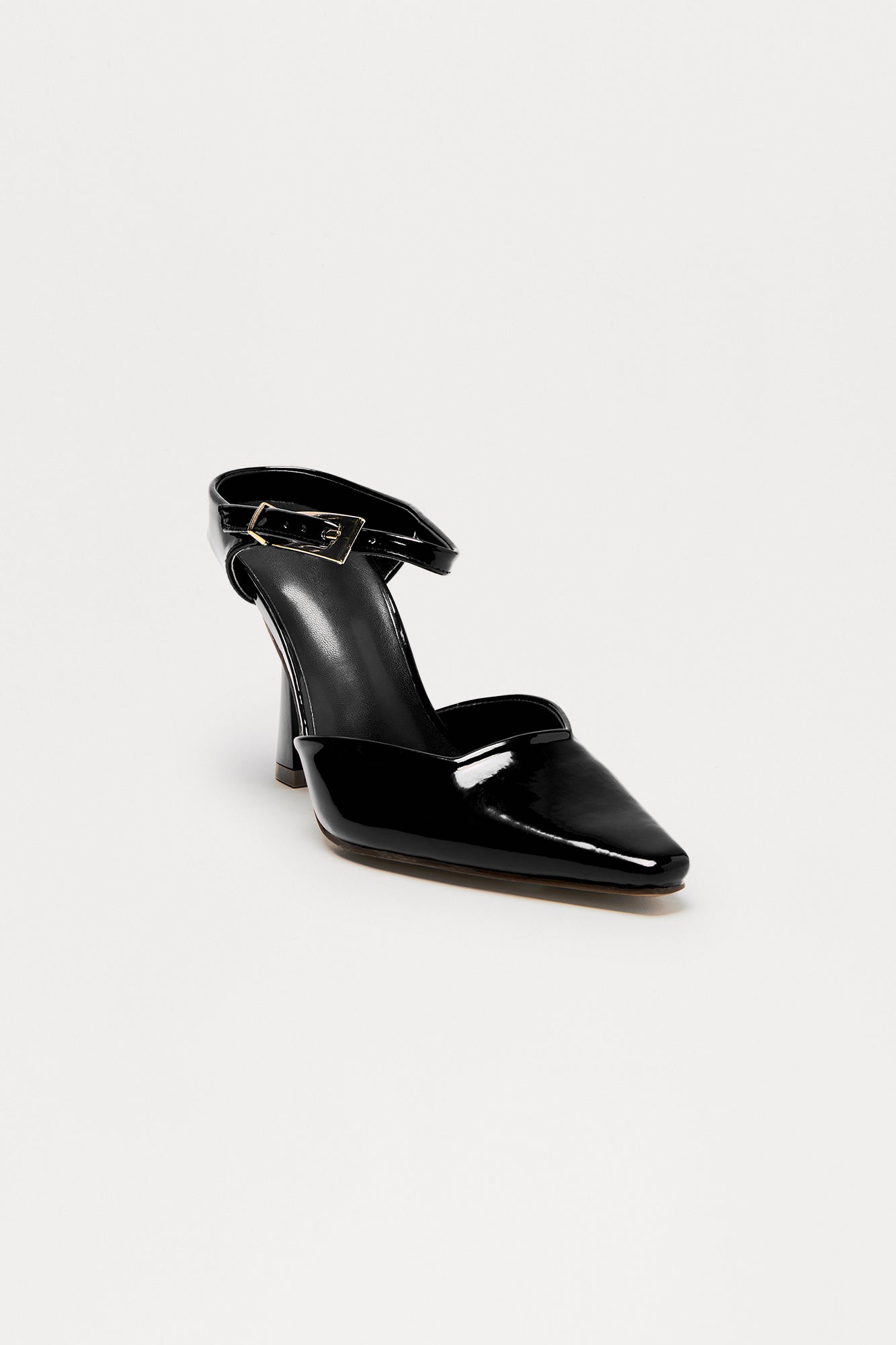 Vonda Buckle Faux Patent Pumps - Black