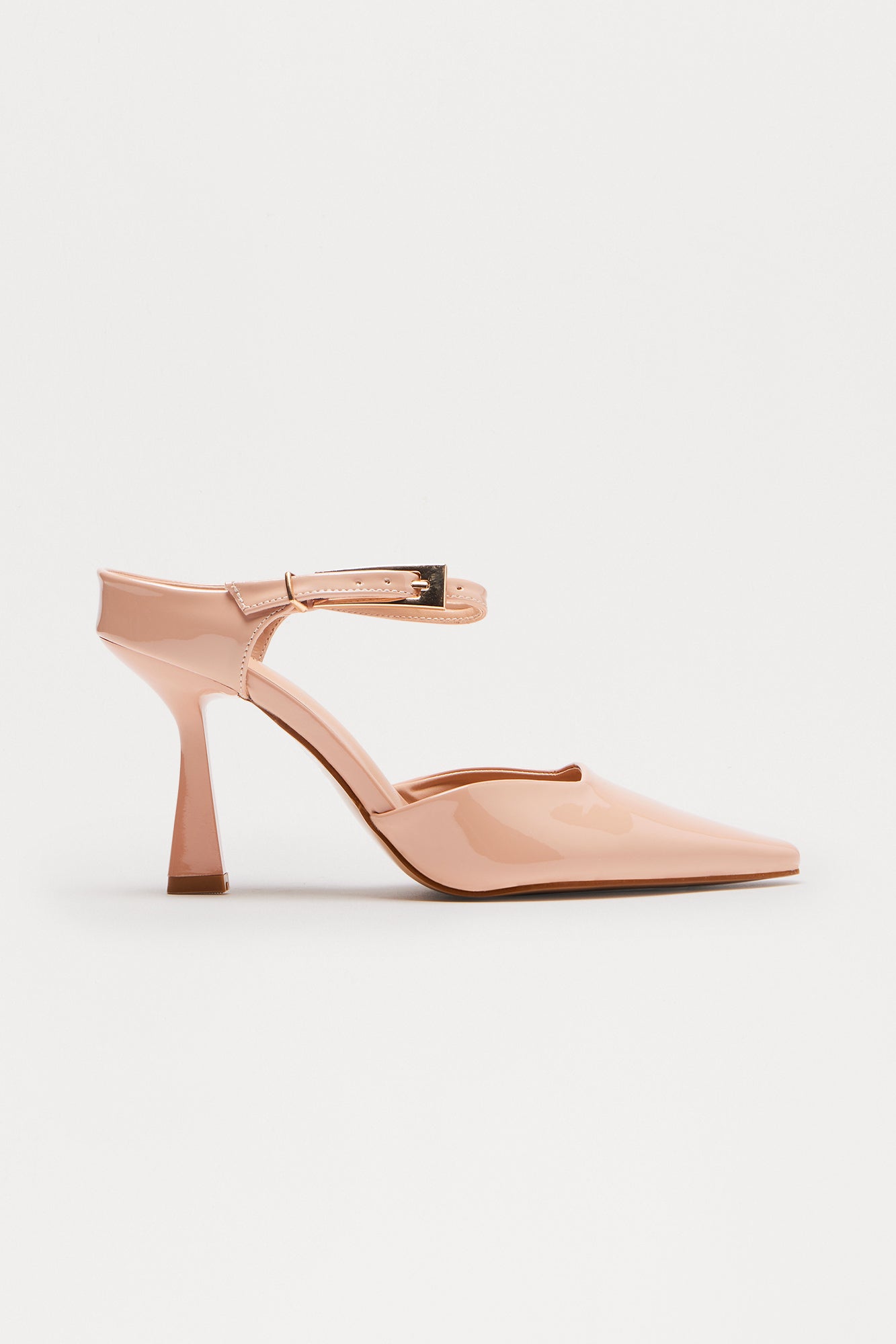 Vonda Buckle Faux Patent Pumps - Nude