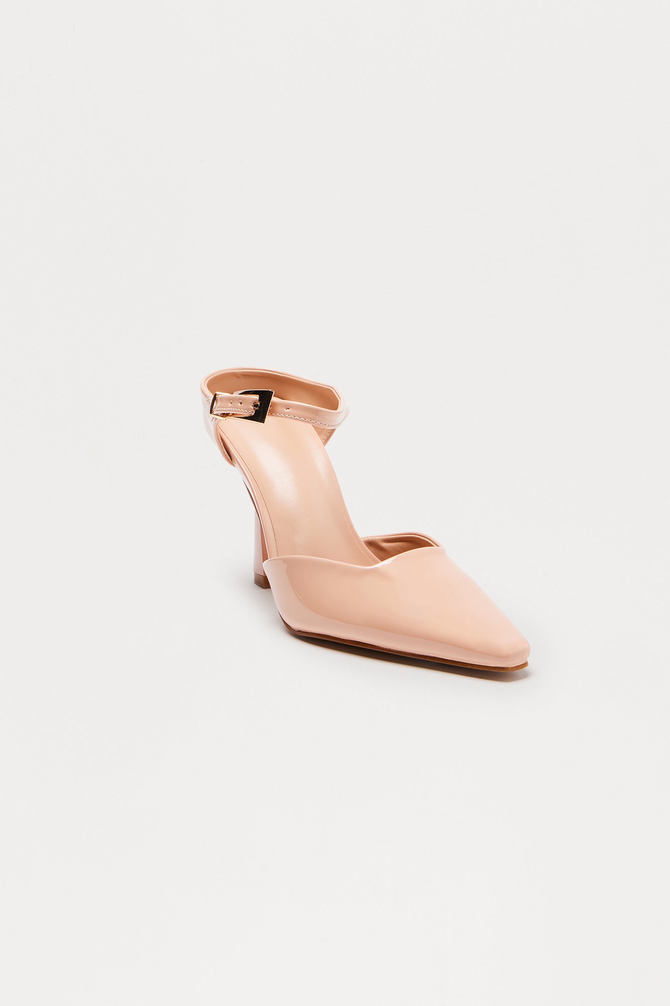 Vonda Buckle Faux Patent Pumps - Nude