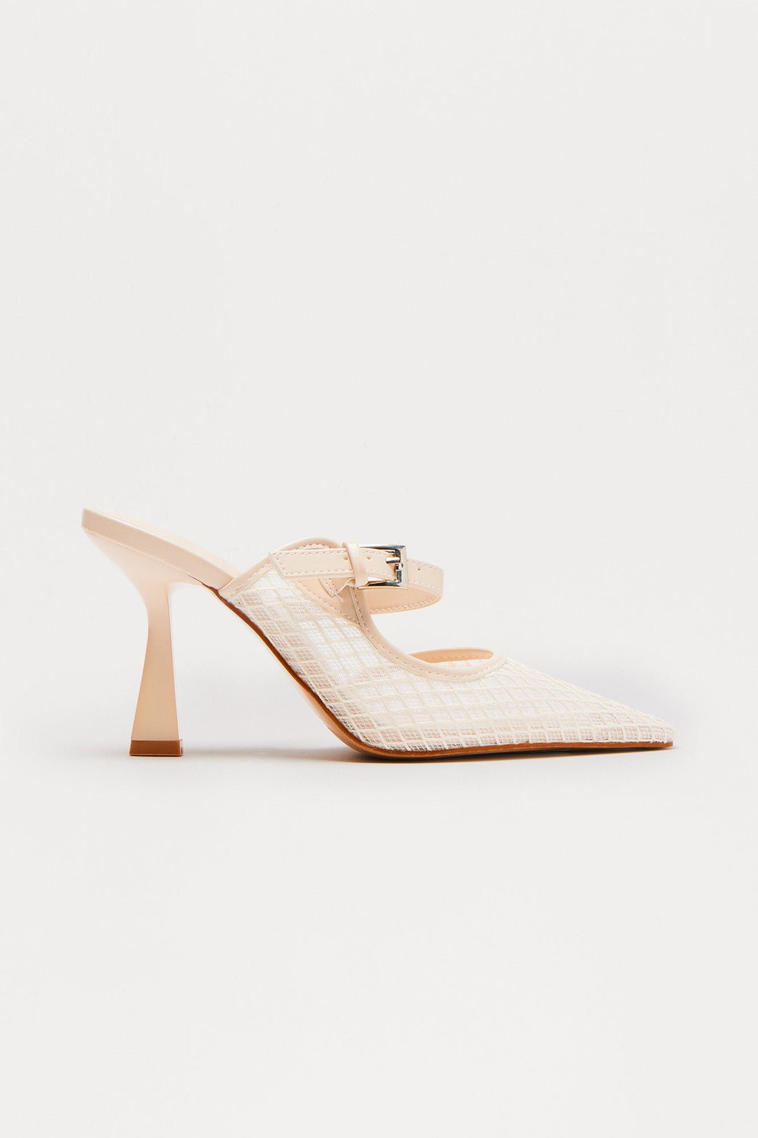 Deidra Buckle Fishnet Pumps - Beige