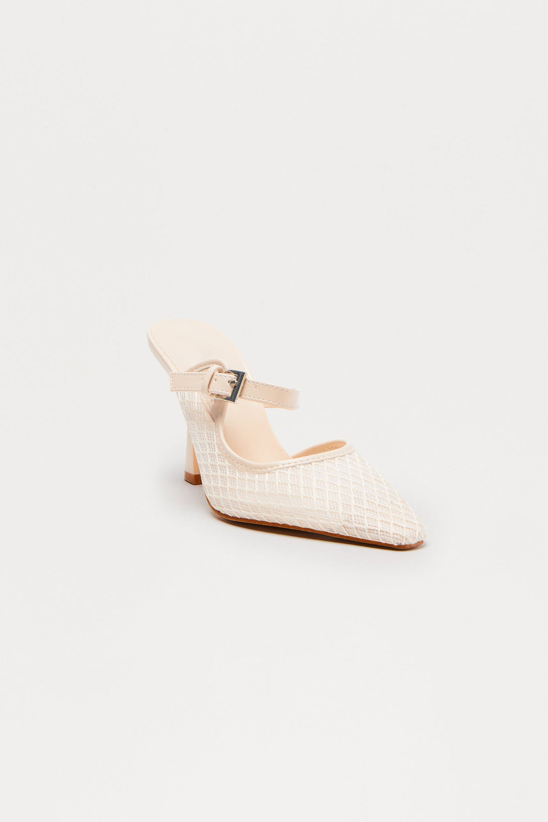 Deidra Buckle Fishnet Pumps - Beige
