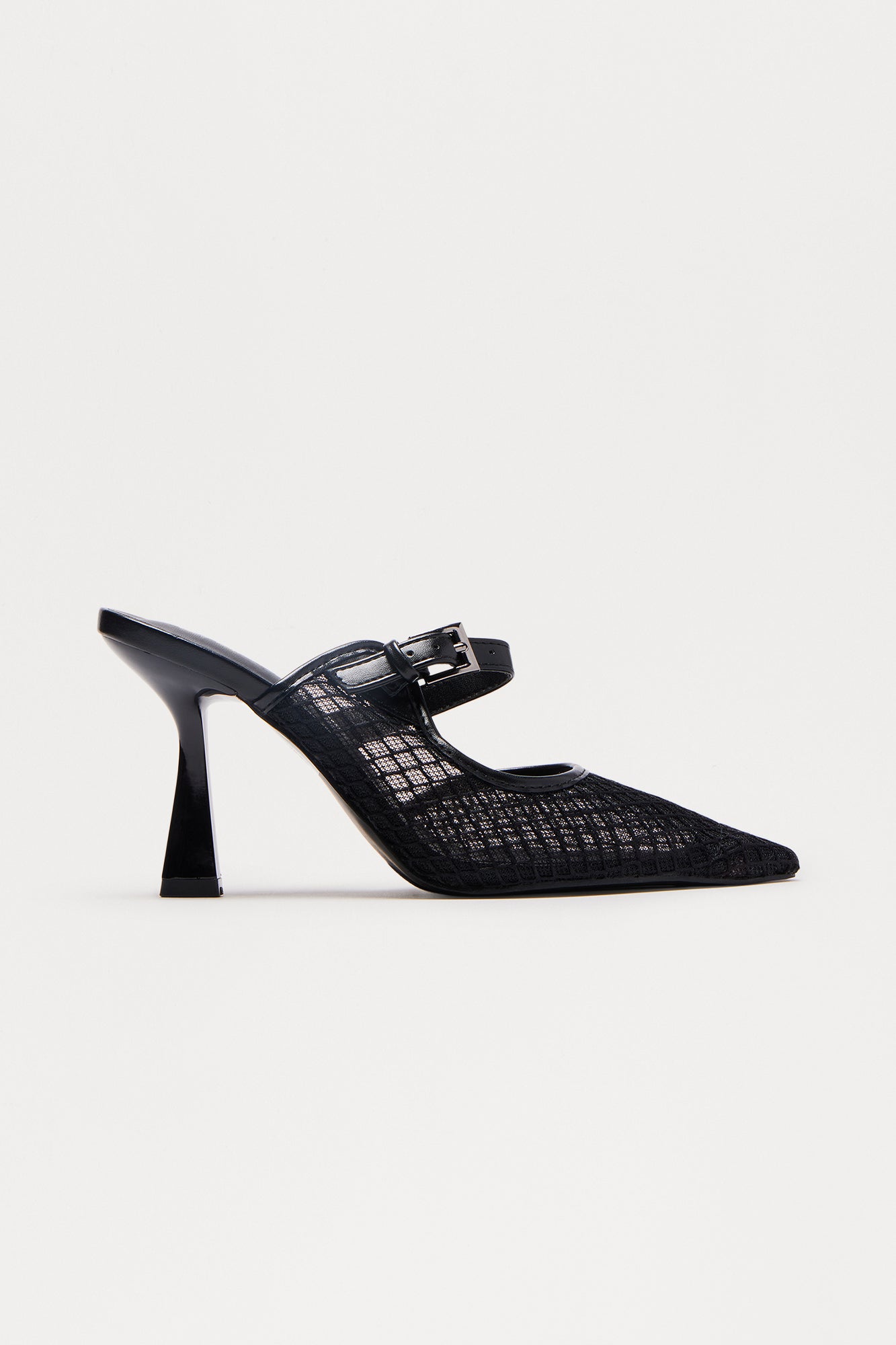 Deidra Buckle Fishnet Pumps - Black