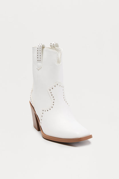 Saloon Studded Cowboy Boots - White